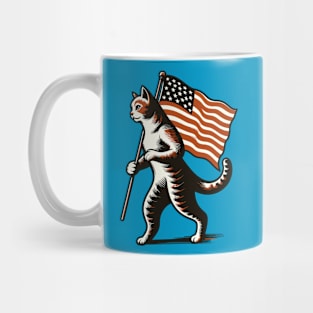 Cat carrying an American flag Mug